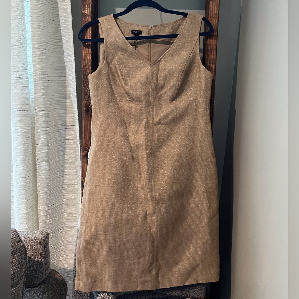 Talbots NEW linen gold metallic v neck dress brand new with tags 6p petite